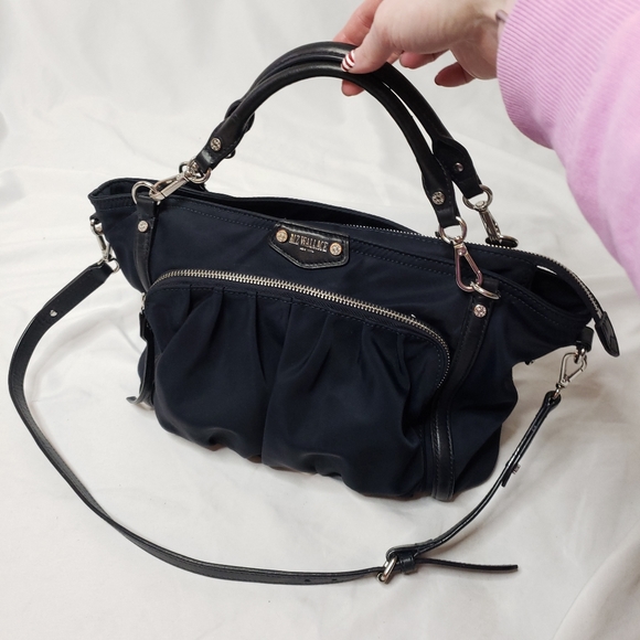 M.Z. Wallace navy zip top shoulder bag